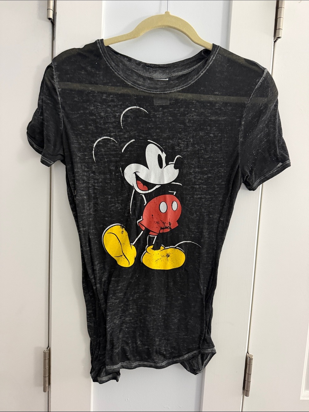Disney Black Mickey Mouse Graphic Tee with Red & Yellow Details